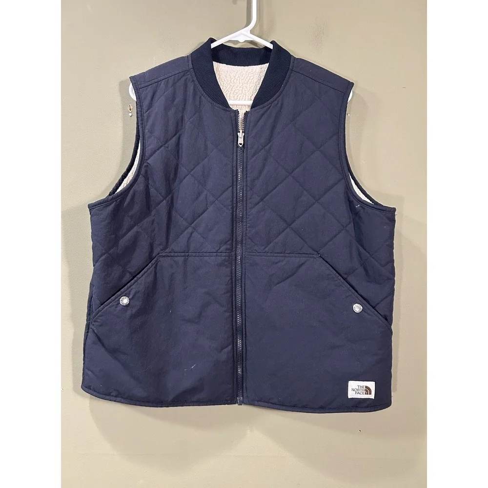 The North Face Cuchillo Vest Mens Med Blue Zip Up Quilted Reversible Outdoor